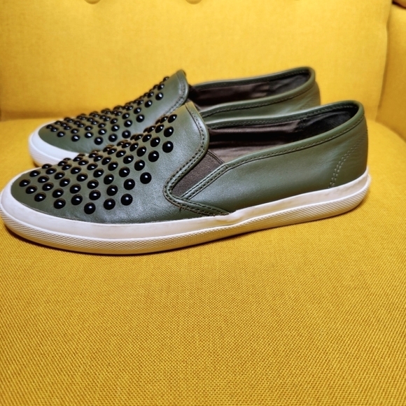 COACH Chrissy Rivets Genuine Leather Olive Sneaker Slip On Sneakers Women's 9.5 - Picture 2 of 8